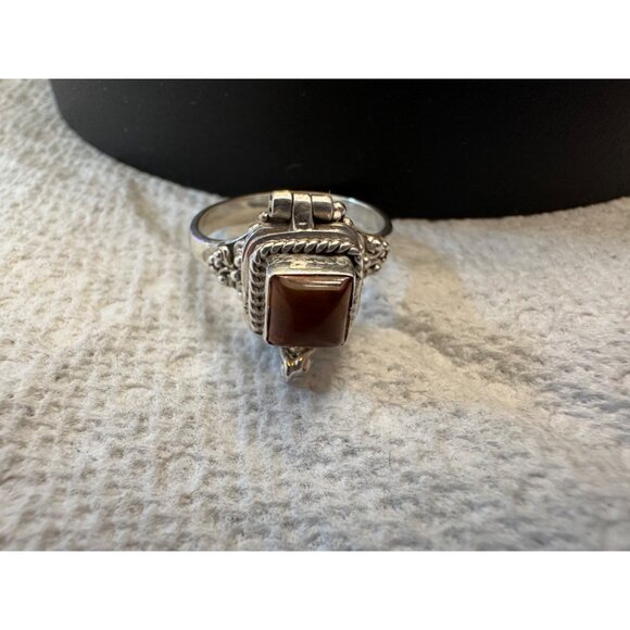 Amber Bali Sterling Silver Hinged Poison Ring Size 8 New Gift - Picture 3 of 14